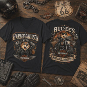 Buc ees Harley Davidson Beaver Ride Loud Ride Free Biker Shirt