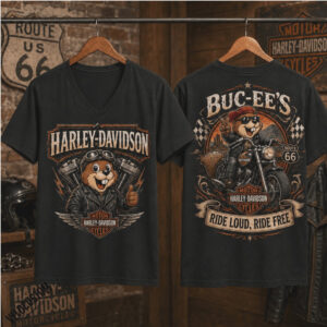 Buc ee's Harley Davidson Route 66 Motorcycle Rider Mascot Shirt