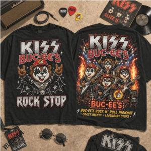 Buc ees KISS Rock Band Beaver Mascot Rock Stop Heavy Metal Vintage Black Shirt
