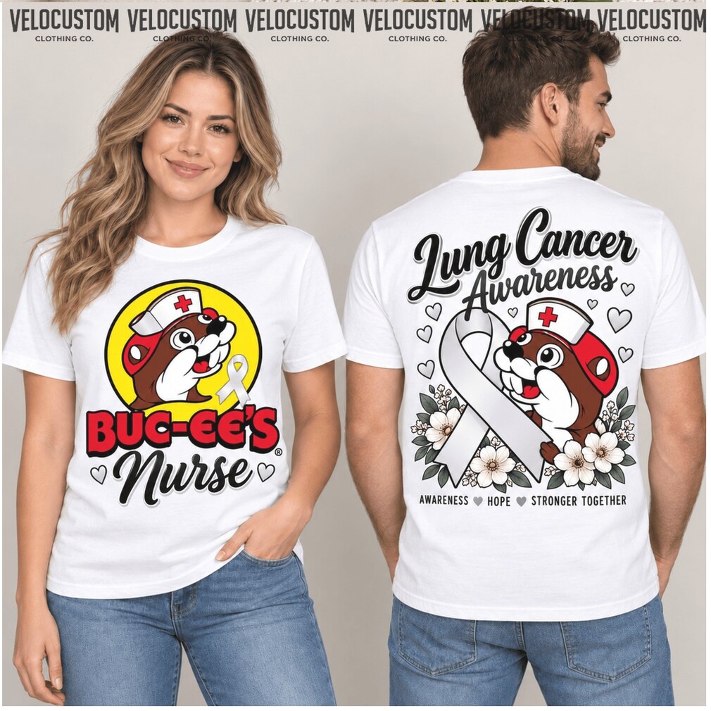 Buc ee’s Lung Cancer Awareness White Ribbon Nurse Shirt Buc ee’s Lung Cancer Awareness White Ribbon Nurse Shirt