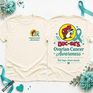 Buc ees Ovarian Cancer Awareness Teal Ribbon Brave Hearts Shirt