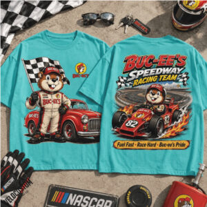 Buc ees Speedway Racing Team Beaver Mascot Retro Car Shirt