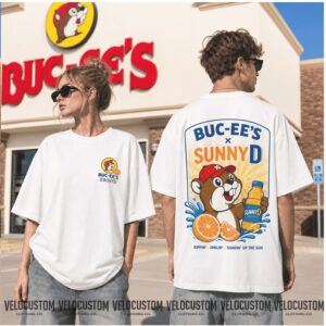 Buc ees SunnyD Beaver Mascot Orange Drink Summer Graphic Shirt