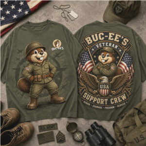 Buc ees Veteran Beaver Mascot American Flag Bald Eagle Military Crew Shirt