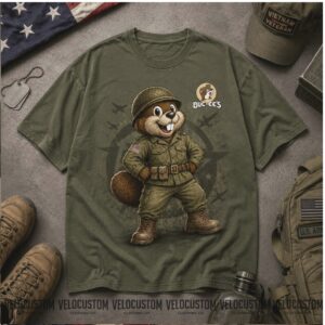 Buc ees Veteran Beaver Mascot American Flag Bald Eagle Military Crew Shirt