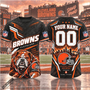 Cleveland Browns Bulldog Mascot Custom Name Football Shirt