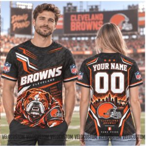 Cleveland Browns Bulldog Mascot Custom Name Football Shirt