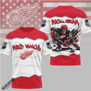 Detroit Red Wings Hockey Puck Seam Skull Jersey Shirt