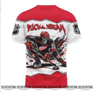 Detroit Red Wings Hockey Puck Seam Skull Jersey Shirt