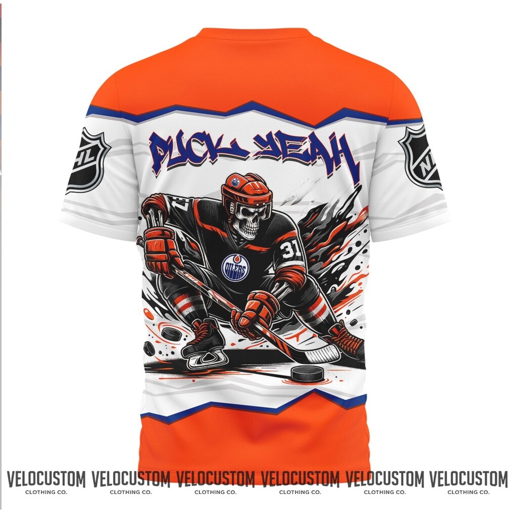 Edmonton Hockey Skeleton Skull Puck Yeah Shirt Edmonton Hockey Skeleton Skull Puck Yeah Shirt