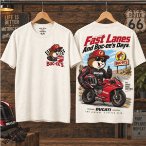 Fast Lanes Buc Ee's Ducati Motorcycle Racing Beaver Shirt