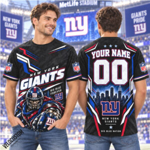 New York Giants Mascot Skyline Custom Name Football Shirt