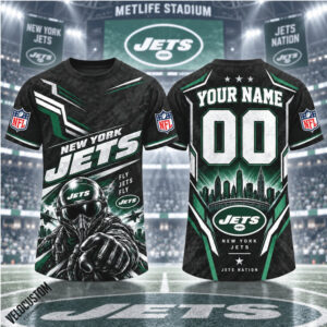 New York Jets Mascot Skyline Custom Name Football Shirt