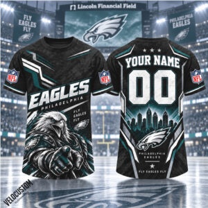Philadelphia Eagles Mascot Skyline Custom Name Football Shirt