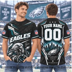 Philadelphia Eagles Mascot Skyline Custom Name Football Shirt