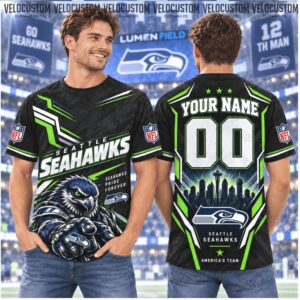 Seattle Seahawks Football Mascot Skyline Custom Baseball Shirt Seattle Seahawks Football Mascot Skyline Custom Baseball Shirt