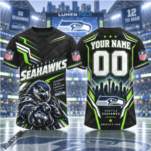 Seattle Seahawks Football Mascot Skyline Custom Baseball Shirt
