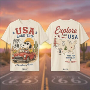 USA Road Trip Snoopy Route 66 Adventure Vintage Shirt